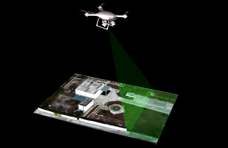 3D Rendering of how a drone can perform photogrammetry and termography operations